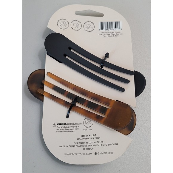 Kitsch Flat Lay Claw Clips 2pc Set Black Tortoiseshell Recycled Plastic NEW - Picture 2 of 3